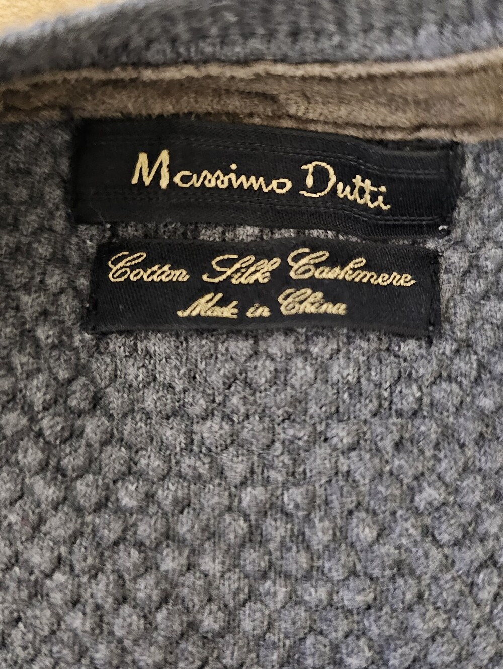 Massimo Dutti Women L Gray Cotton Silk Cashmere V Neck Sweater Suede Elbow Patch - Picture 6 of 12
